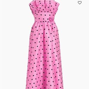 Batsheva Strapless Pink and Black Polka Dot Dress